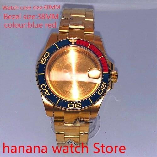 Suitable for NH35 36 Mingzhu2813 Miyata automatic winding 40mm sealed back gold box series, with rotating bezel blue red