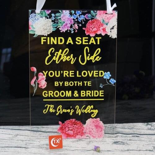 Clear Acrylic Wedding Signs Decoraitons Color Printing Flower Photo Props Outdoor Wedding Reception Directional