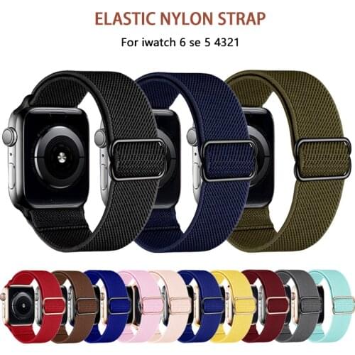 For Apple Watch Band 6 Se 5 4 42mm 44mm Adjustable Elastic Nylon Solo Loop Strap Suitable for Iwatch Series 3 2 38mm 40mm