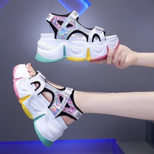 Summer Women Platform Sandals Fashion White 8 cm Increasing Sandals Thick Sole Casual Platform Shoes Female