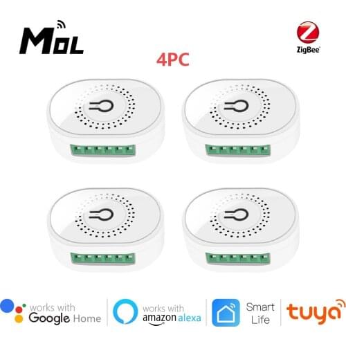 Tuya ZigBee 3.0 4pcs 16A Mini Smart Wifi DIY Switch Supports 2 Way Control, Smart Home Automation Module,Works with Alexa Google