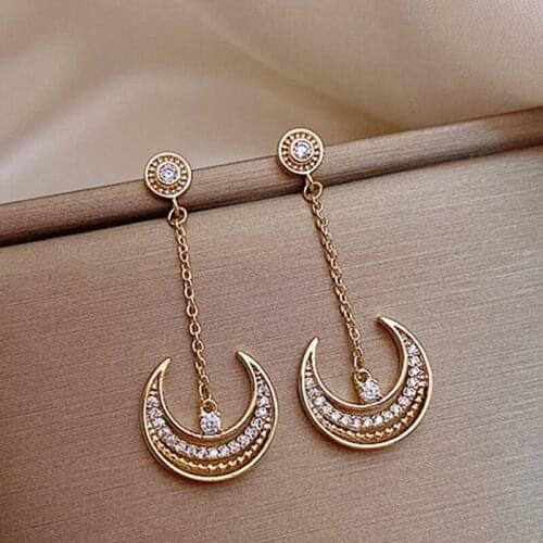 Yaologe Golden Moon Pendant Earrings 2020 New Fashion Rhinestone Decoration Korean Earrings For Women Statement Jewelry Gift