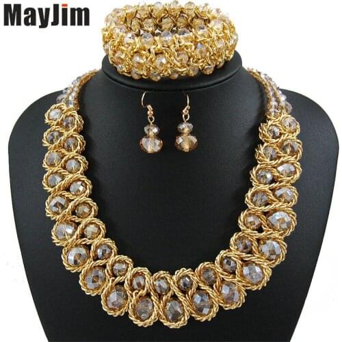 Statement necklace 2018 fashion jewelry sets Handmade beads chain crystal dubai jewelry sets Vintage beads Bijoux Accessories