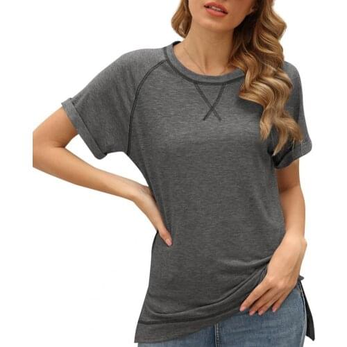 Women T-shirt Solid Color Loose Top Summer Women Short Sleeve Cross Blouse for Work Womens Clothing 2021