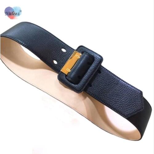 Nuleez Brand Luxury Cummerbunds Women 5.0 CM Simple Square Buckle Genuine Soft Calf Leather Contrast Colors Fashion Matchable