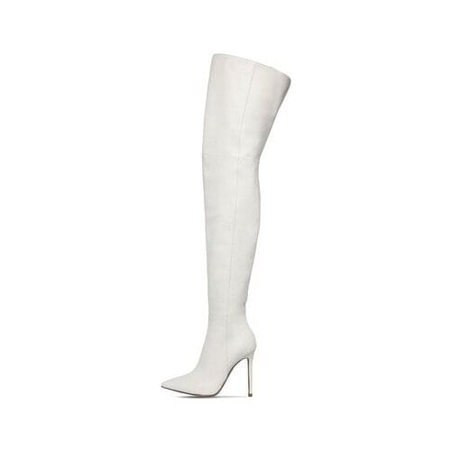 Spring Autumn White Leather Sexy Ladies Thin High Heels Over knee Boots Women Stretch Stiletto thigh booties Big US Size 12 14
