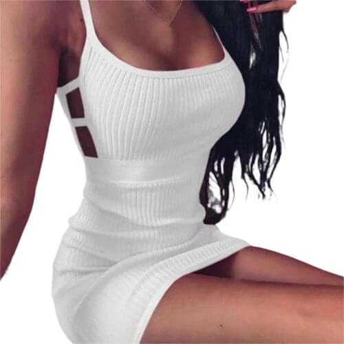 Women Close-fitting Sexy Slip Dress Solid Color U-shaped Collar Sleeveless Pink/ Wine Red/ White