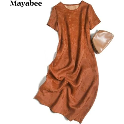 Heavy Silk Fragrant Cloud Yarn Short-Sleeved Round Neck Womens Dress 2021 Summer New Chinese Skirt