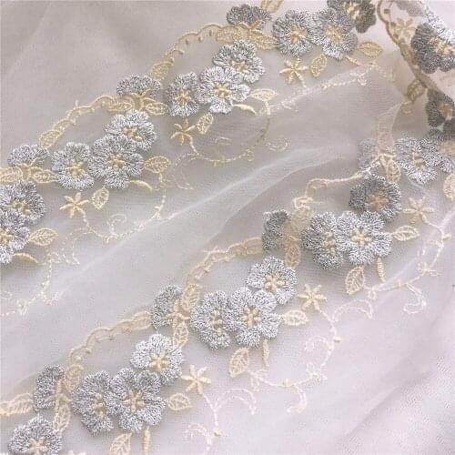 3.15" Width Gold Floral Lace Trim Single Scallop Edge Tulle Mesh Trimming For Sewing Decoration
