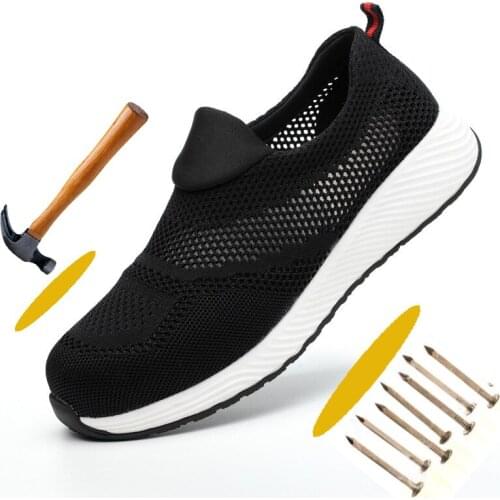2019 Breathable Mesh Anti-Hit Steel Toe Work Safety Shoes for Men Comfortable Light Casual Shoes Men Solid Protect Footwear