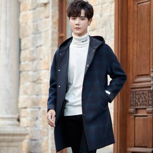 2020 Wool Hooded Mens Winter New Plaid Navy Overcoat Jacket EU Great Designer Long Coat Woolen Mans trench coat#1959
