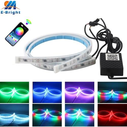 2X 60cm 45cm 30cm RGB APP Bluetooth DRL Car Sequential Flowing LED Flexible Strip Daytime Running Light Yellow Turn Signal Light