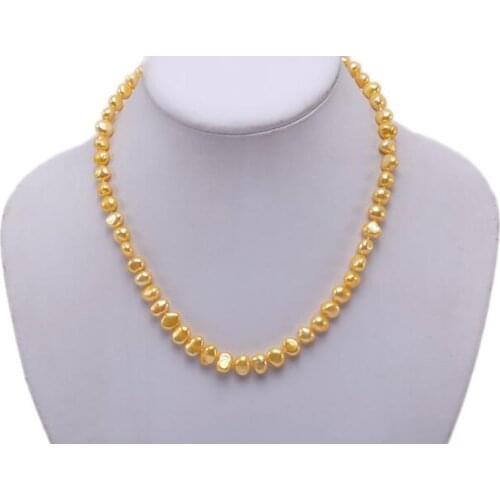 35cm 43cm 14'' 17'' Women Jewelry 6x7mm gold flat baroque freshwater pearl necklace AAA natural pearl top quality gift