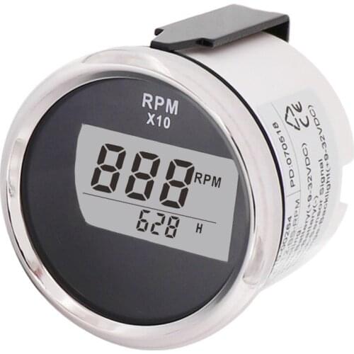 52mm Digital Tachometer Gauge with Hour Meter Boat Tachometer 0~9990 RPM for Marine Car Motor Tacho Meter