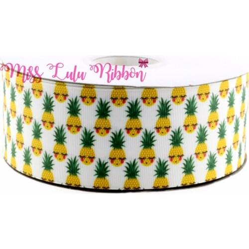 6mm-75mm Pineapple cute cartoon Printed Grosgrain Ribbon 50 yards/lot DIY Handmade Gift Packing webbing MD170706-75-7770