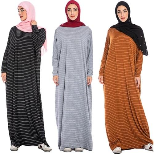 Abaya Batwing Sleeve Farasha Maxi Dress Women Muslim Kaftan Modest Jilbab Stripe Robe Arab Islamic Clothing Loose 2019 Fashion