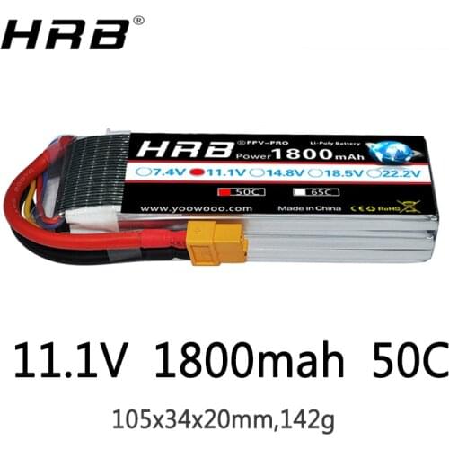 HRB 11.1V 1800mah 3S XT60 EC5 Lipo Battery XT90 EC2 T Deans EC3 RC Parts 50C For FT012 Racing Boat Car Airplane Copter FPV Drone