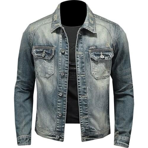 Motorcycle Biker Jeans Jacket Spring Autumn Men Casual Zipper Slim Long Sleeve Denim Coat Drop Shipping