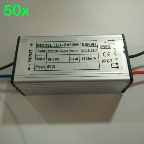 FREE DHL 50pcs/lot 12V/24V 50W LED power driver,IP67 waterproof output 26V~36V 1500MA for 50W LED chip
