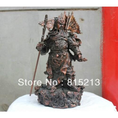 Free Shipping Chinese Folk Civilization Red Bronze statue GuanGong GuanYu Military viceroy 25cm