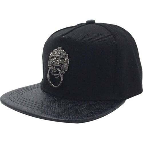 Hip Hop Kroon Leeuwenkop Logo Pu Lederen Baseball Cap Rap Metalen Toevallige Gesp Snapback Hoeden Mannen