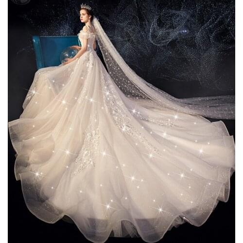 Glitter Wedding Dresses Spaghetti Straps 2021 Sequin Beads Pearls Appliqué Lace Aline Princess Gowns Bridal Dress Plus Sizes