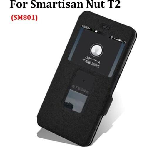 Open window cover For Smartisan nut T2 Case cover leather phone Cases For Smartisan nut T2 SM801 case flip shell back cover