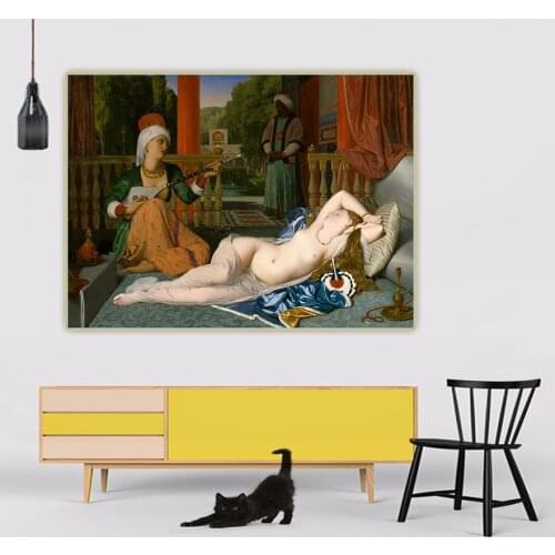 Citon Ingres《Odalisque with Slave》Canvas Oil Painting Artwork Poster Picture Background Wall Decor Home Living Room Decoration