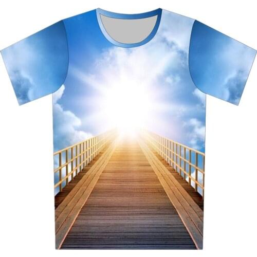 Boys Girls Island Road Blue Sky Forest Ladder Cloud Mountain Print T-shirt Children 3D T shirt 2019 Summer Kids Pullover Tshirts