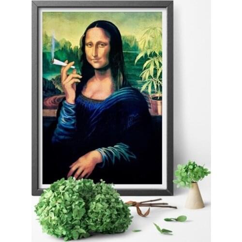 Canvas Painting Print Funny Wall Art Mona Lisa Smoking Joint Poster Home Decoration Modular Nordic Modular Picture Living Room