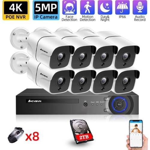 H.265 8CH 8MP POE NVR Kit Outdoor Audio CCTV IP Security Camera System Set 5MP Night Vision Video Surveillance Camera System Kit