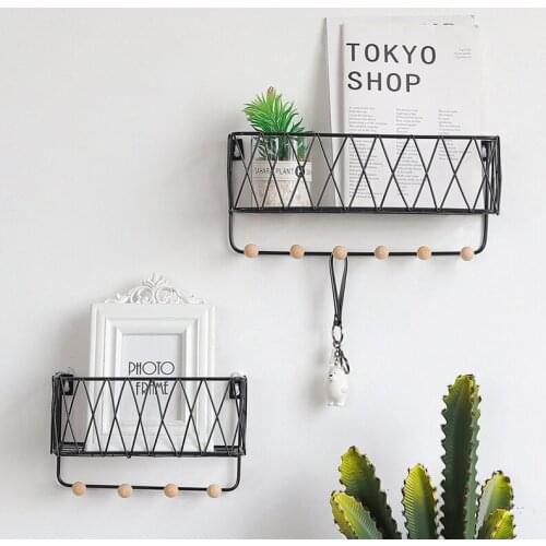Creative Simple Nordic Wrought Iron Grid Wall Shelf Ornaments Home Wall Hook Wall Mounted Storage Rack Decoration Housekeeper