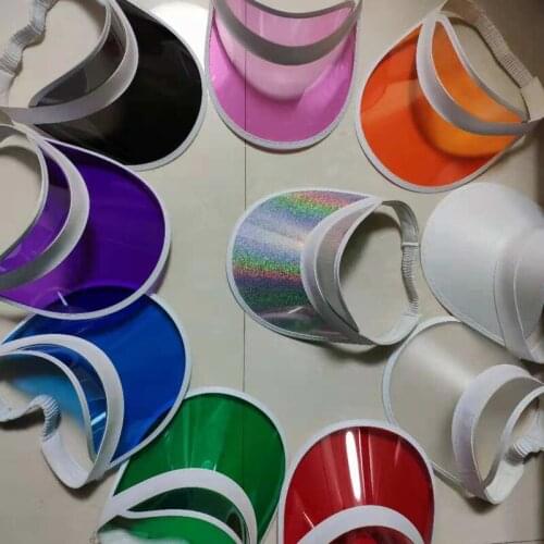Summer Unisex Women Men Sun Hat Candy Color Transparent Empty Top Plastic PVC Sunshade Hat Visor Caps Bicycle Sunhat wholesale