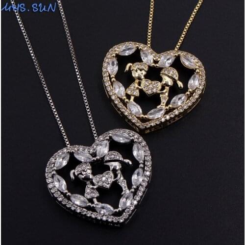 MHS.SUN 2020 fashion boy&girls charms necklace with cubic zircon heart pendant necklace for women AAA cz family jewelry gift 1pc