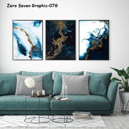 Fashion Abstract Blue Gold Tide Splash Painting Canvas Posters And Prints Pictures For Modern Salon Living Room Home Decoration