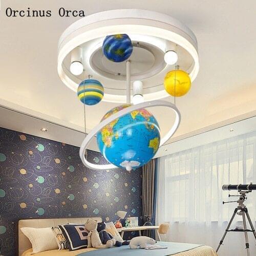 Cartoon Creative Rotary Globe Chandelier Boys Bedroom Childrens Room Light Modern Simple LED Planet Chandelier free shipping