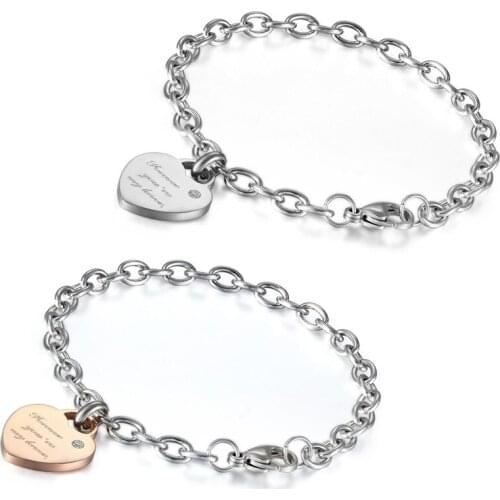 Boniskiss Stainless Steel Forever Love Bracelets For Men And Women Jewelry Heart Couple Bracelets Bangles For Lovers