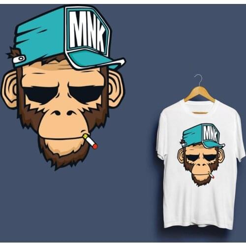 Monkey Smokes Sticker Heat Transfer Hot Press Ironing Washable Applique iron On T-shirt Patches for Lady Jacket Clothing