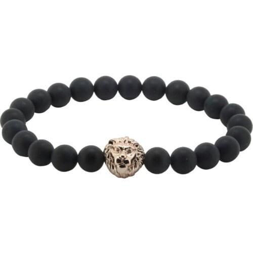 Natural Matte Stone Stone Beads with 24k Gold color Lion head Charm Bracelets for Men ,2016 New Style High Quality Fishion