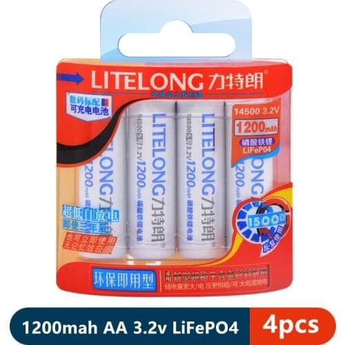 New High Capacity Original LITELONG AA 1200mah 14500 3.2v lifepo4 Rechargeable Battery