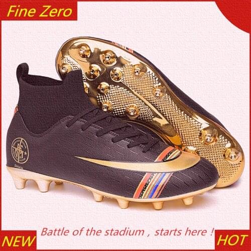 New Black Golden Men Football Boots High Ankle Soccer Shoe Women Soft Groud Football Shoes Botas De Futbol Socks Cleats Training
