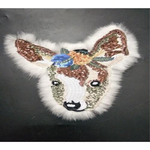 Flower deer fur sequined applique parche patches for clothes apliques de roupa sticker parches bordados para ropa