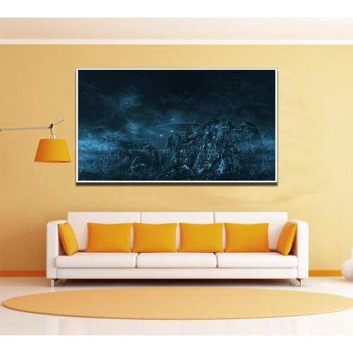 Universe UFO Night Mountain Poster Canvas Print Painting Wall Art Living Room Home Decoration