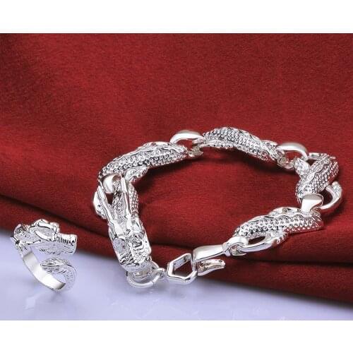 Factory direct 925 sterling Silver Fine classic Dragon bracelets rings Jewelry sets for Mens Fashion Party wedding Holiday gift