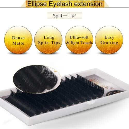 NEWCOME Split Tips Ellipse Lashes Shaped Flat Ellipse Eyelashes Extensions Faux Lashes Matte Soft Natural