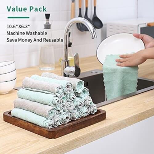 20 Pack Kitchen Dish Cloth Absorbent Microfiber Cleaning Cloth for Cleaning Dishes Kitchen Bathroom Gray Green