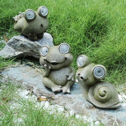 Lovely Frog Snail Lawn Ornament Solar Animals Resin Statue for Outdoor Garden Courtyard Decoration ALI88