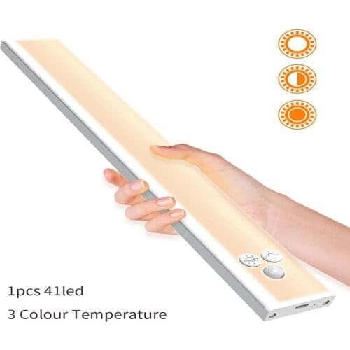 Smart LED Cabinet Lamp USB Tri-color Dimming Rechargeable Wardrobe Night Light Human Body Infrared Motion Detection Sensor Light