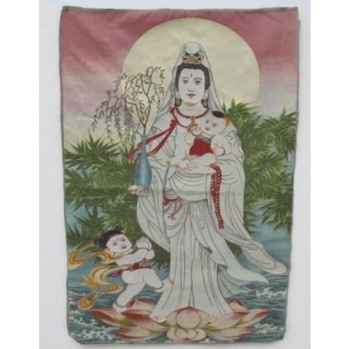 Golden silk embroidery thangka SongZi guanyin bodhisattva in Tibet and Nepal
