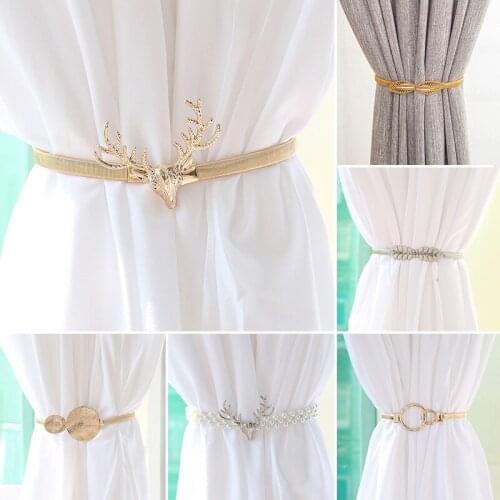 Nordic Style Spring Curtain Strap Curtain Clip Metal Electroplating Elastic Tie Rope Curtain Holder Home Decor Curtain Tieback
